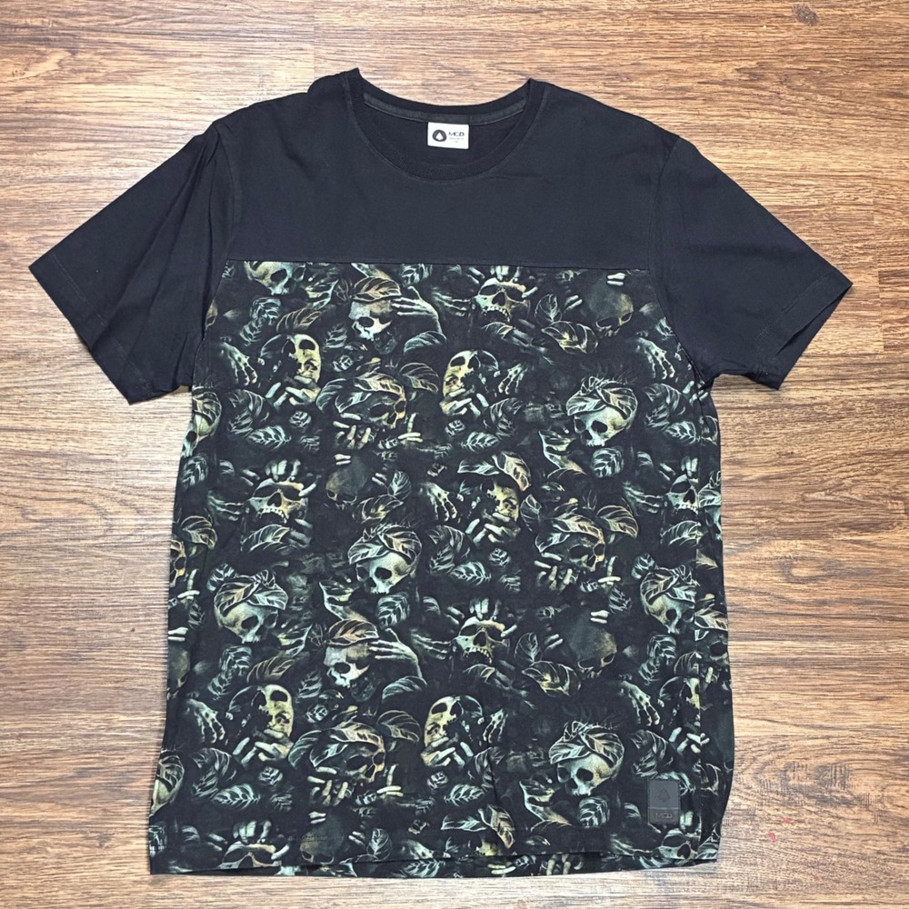 MCD Mens Medium Skull Skeleton Floral All Over Print Black T Shirt Gothic
